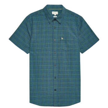 Image of Jack Wills Woodham Seersucker Short Sleeve Shirt - Navy/Green