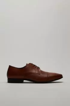 Image of Mens Tan Leather Cap Toe Derby Shoes