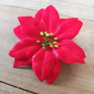 Image of Pack of 4 10cm clip on Red Christmas Poinsettias Decorations for Tree Wreath Garland Flower Craft