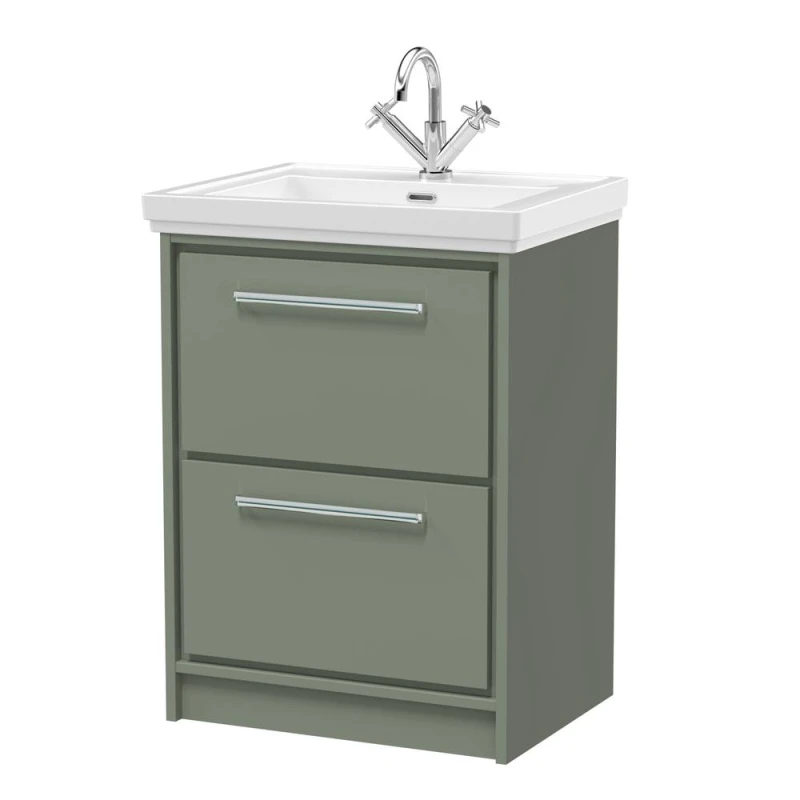 Image of Balterley Bathroom Floor Standing 2-Drawer Vanity, Fireclay Basin, Green, 600mm in Green Green Unisex