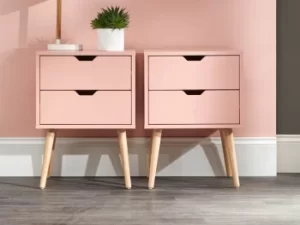 Image of GFW Nyborg Coral Pink Pair of 2 Bedside Cabinets Flat Packed