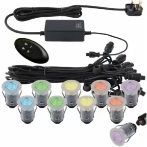 Image of IP67 Decking Plinth Light Kit 10x 45mm rgb Colour Changing Lamps Outdoor Rated