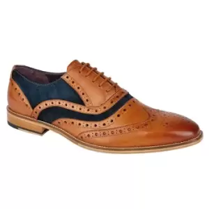 Image of Roamers Mens 5 Eyelet Leather Brogue Oxfords (10 UK) (Tan/Blue)