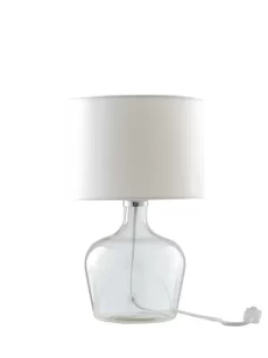 Image of HENDRIX Table Lamp with Round Shade White, Fabric Lampshade 23x37cm