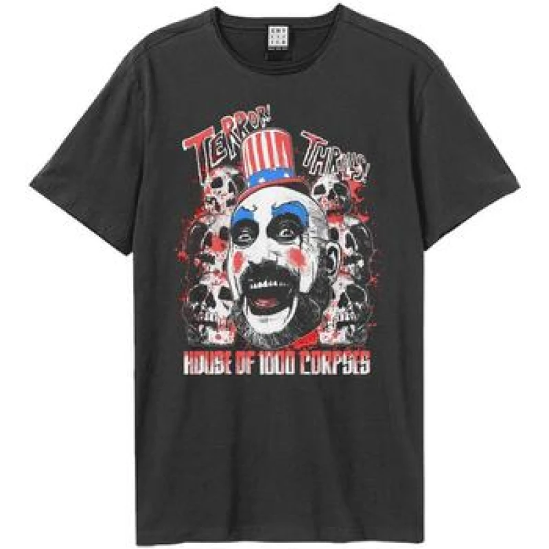 Image of Amplified Amplified Men House Of 1000 Corpses Terror Thrills Rob Zombie T-Shirt in Charcoal Size: X-Small Charcoal XS Male 5063574351843