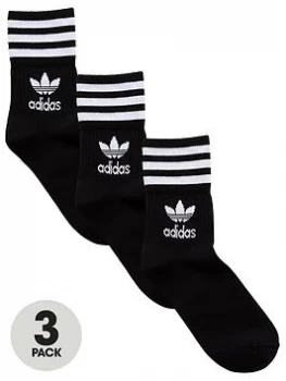 Image of adidas Originals 3 Pack of Mid Cut Crew Socks - Black Size M Men