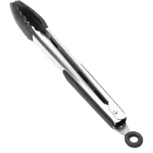 Image of Jazooli - Silicone Kitchen Cooking Salad Serving bbq Tongs Stainless Steel Handle Utensil - Black