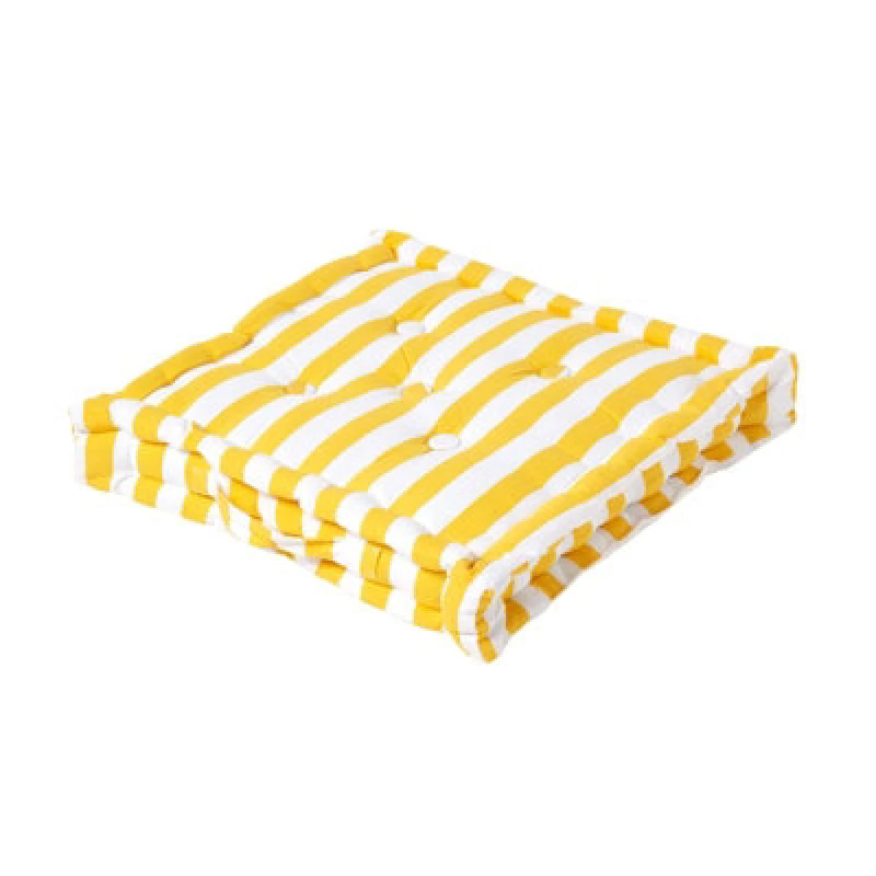 Image of Homescapes Cotton Yellow Thick Stripe Floor Cushion, 50 X 50 Cm