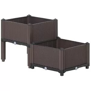 Image of Outsunny PP Set Of 2 Raised Outdoor Garden Planter Box Brown