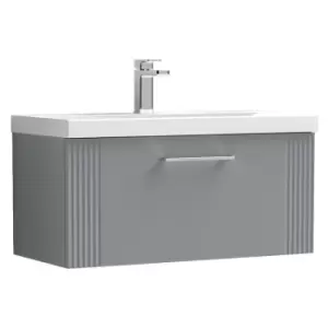Image of Deco Satin Grey 800mm Wall Hung Single Drawer Vanity Unit with 40mm Profile Basin - DPF296A - Satin Grey - Nuie