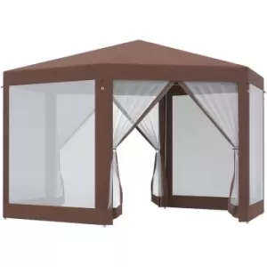Image of Hexagonal Garden Gazebo Party Tent Patio Marquee Canopy - Brown - Outsunny