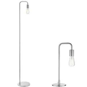 Image of Standing Floor & Table Lamp Set Simple Chrome Industrial Curved Arm Slim Light