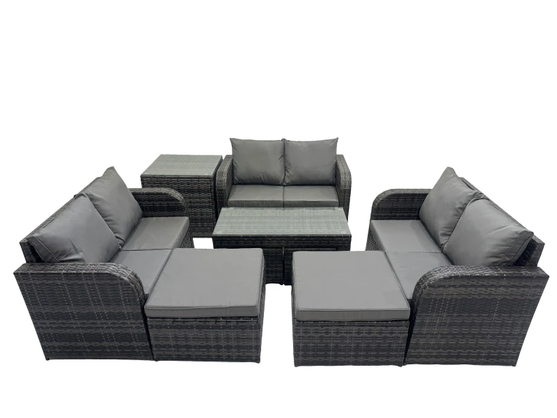 Image of Fimous Garden Outdoor Furniture Set with Side Table 2 Big Footstools in Dark Grey Dark Grey Unisex
