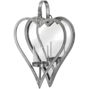 Image of Small Antique Silver Mirrored Heart Candle Holder