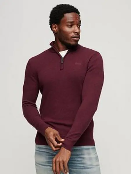 Image of Superdry Vineyard Red Essential Embroidered Knit Half Zip Jumper