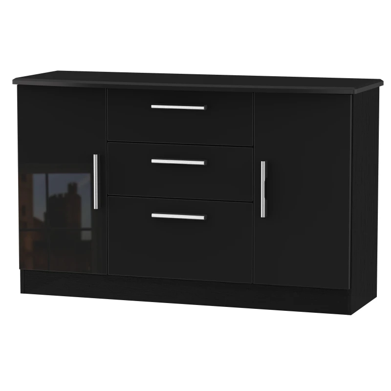 Image of Harrow 2 Door 3 Drawer Sideboard In Black Gloss (Ready Assembled)