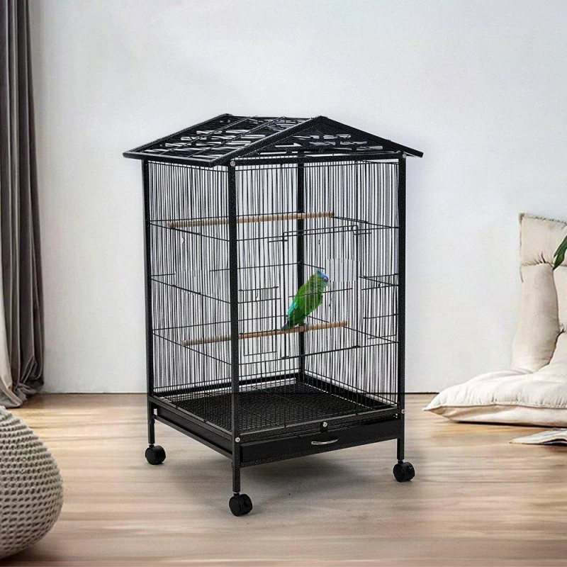 Image of KIDKID PET Open Play Top Metal Pet Bird Cage with Casters Black unisex One size