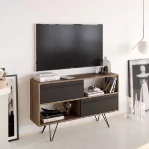 Image of Decorotika Kerby 120 Cm Wide Modern TV Unit ,TV Stand With industrial Metal Legs-TV Cabinet With Two Doors Up To 51 TVs - Walnut Pattern And Antracite