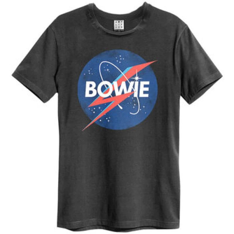 Image of Amplified Amplified Men To The Moon David Bowie T-Shirt in Charcoal Size: X-Small Charcoal XS Male 5063107584236