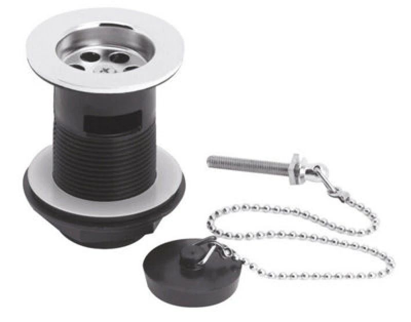 Image of Balterley Bathroom Basin Waste with Poly Plug and Chain Chrome Black Silver