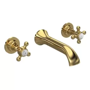 Image of Hudson Reed Brass Topaz With Crosshead 3 Tap Hole Wall Mounted Basin Mixer - Brushed Brass
