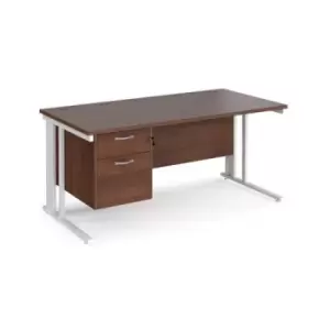 Image of Office Desk Rectangular Desk 1600mm With Pedestal Walnut Top With White Frame 800mm Depth Maestro 25 MCM16P2WHW