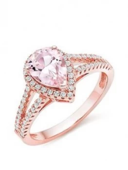 Image of Beaverbrooks Silver Rose Gold Plated Synthetic Morganite And Cubic Zirconia Ring