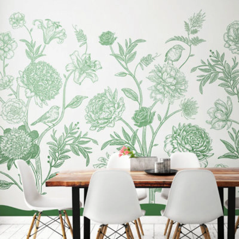 Image of Origin Murals Jacobean Rose Trail - Forest Green Matt Smooth Paste The Wall Mural 350Cm Wide X 280Cm High