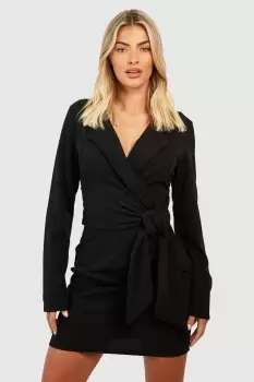 Image of Crepe Tie Waist Blazer Dress