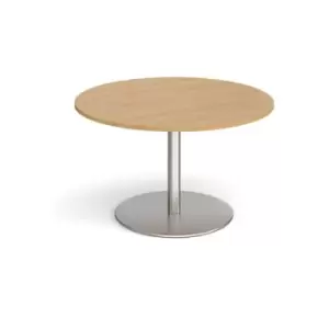 Image of Eternal circular boardroom table 1200mm - brushed steel base and oak top