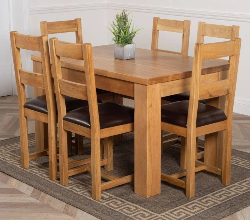 Image of Thats Furniture Dakot 127 x 82cm Oak Small Dining Table & 6 Lincoln Chairs in Brown Size: 127 x 82cm Brown Unisex 127 x 82 cm