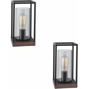Image of 2 pack Matt Black Framed Table Lamp Light & Glass Shade - Bronze Patina Base