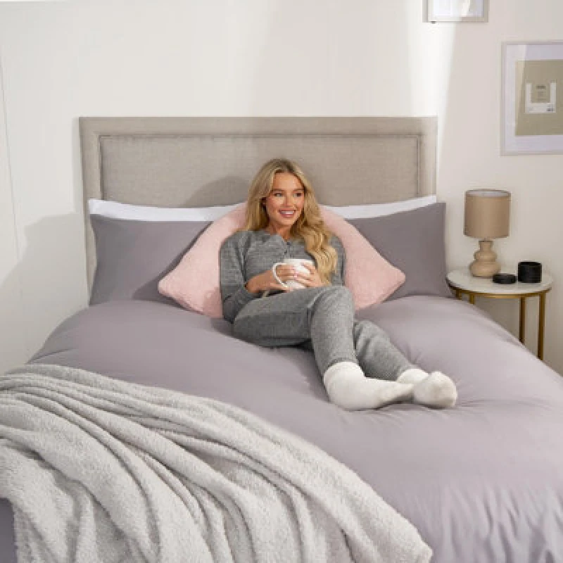 Image of OHS OHS Teddy Fleece V Shaped Pillow Support Pregnancy Orthopaedic Cushion in Pink Pink One Size Unisex 5027434187218