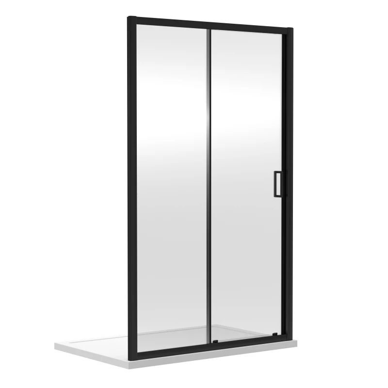 Image of Balterley 6mm Toughened Safety Glass Reversible Sliding Shower Door 1400mm Black