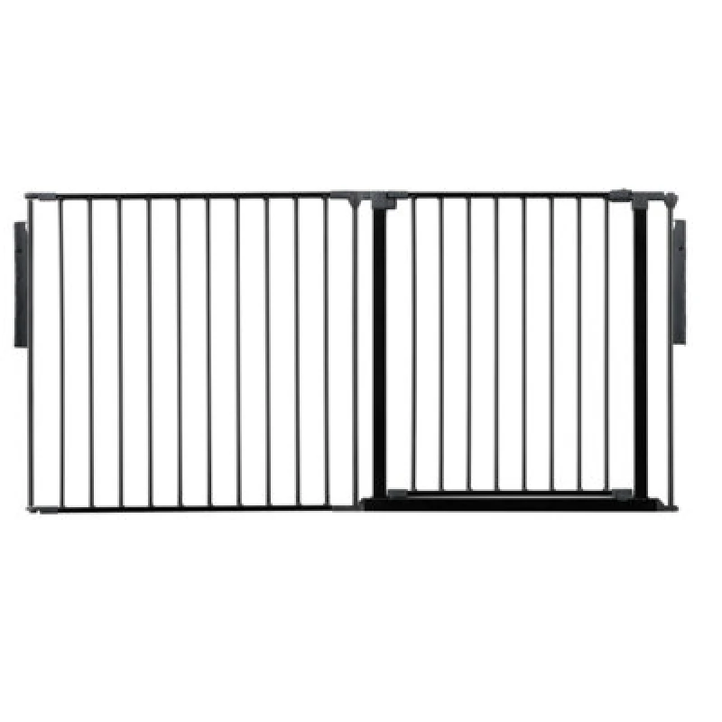 Image of Safetots Premium Multi Panel Room Divider, Up To 154Cm Wide, Black, 70Cm Tall, Flexible Barrier With Door For Baby And Toddler