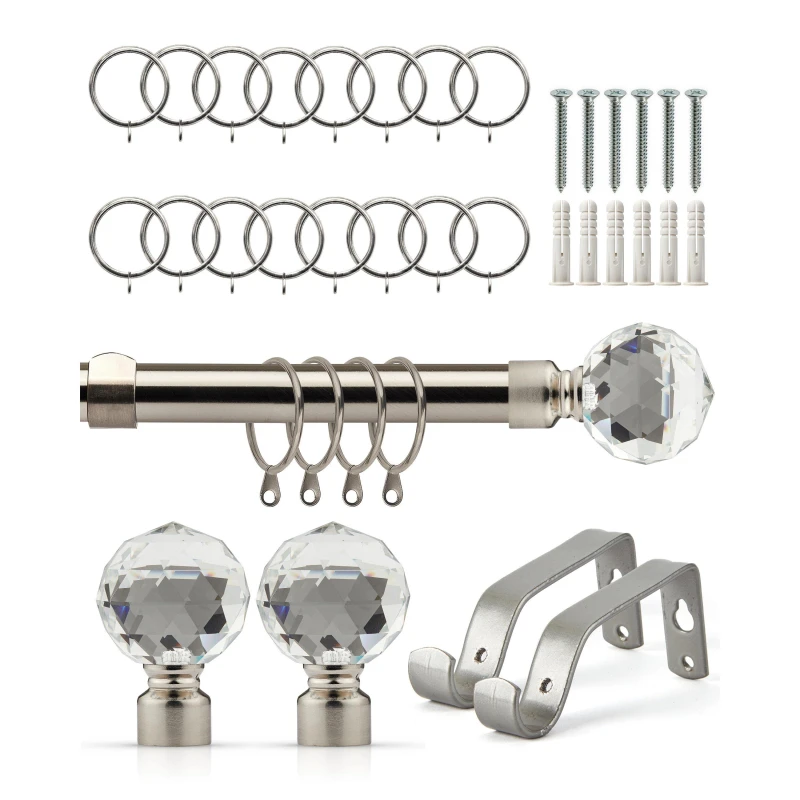 Image of Emma Barclay Curtain Pole with Rings Extendable Crystal Brushed Silver unisex 160-300cm