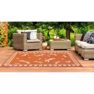 Image of Terrace Dragonfly Flatweave Outdoor Indoor Bordered Terracotta Rug in 150 x 230cm (411x7'7'')
