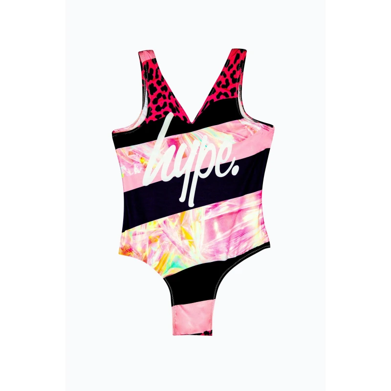 Image of Hype Multi Dark Pink Stripe Swimsuit Multi female