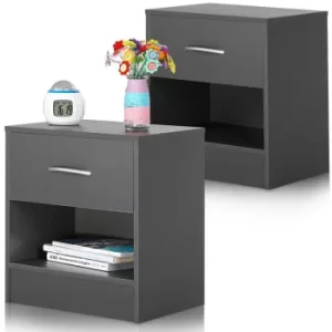 Image of Night Stand Table Bedside Cabinet Bedroom Furniture Drawer Side Storage Home 2er Set anthrazit (de)
