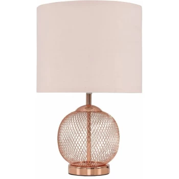 Image of Copper Mesh Ball Touch Dimmer Table Lamp With Small Drum Light Shade - Pink
