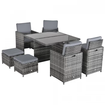 Image of Outsunny 9PC Rattan Garden Furniture Set 8-seater Wicker Outdoor Dining Set Chairs + Footrest + Table Thick Cushion - Grey