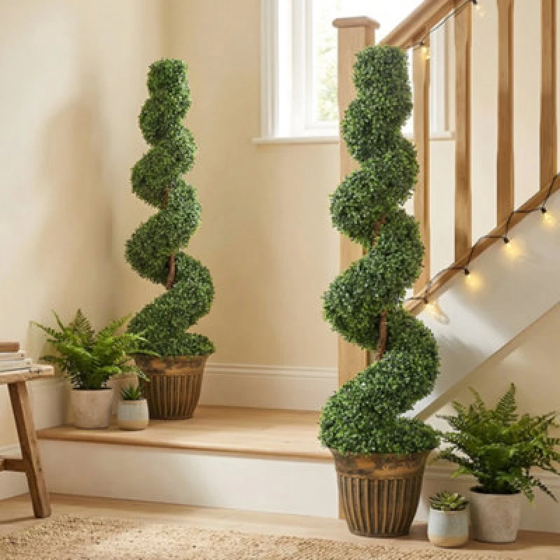 Image of Homcom Set Of 2 Potted Artificial Plants, Topiary Spiral Boxwood Trees