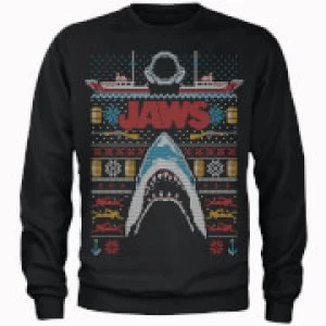 Image of Jaws Fairisle Mens Christmas Sweatshirt - Black