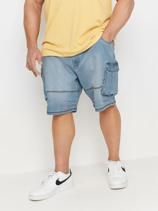 Image of BadRhino BadRhino Men Elasticated Waist Denim Cargo Shorts in Blue Size: 4X-Large Blue 4XL Male 5063111152346