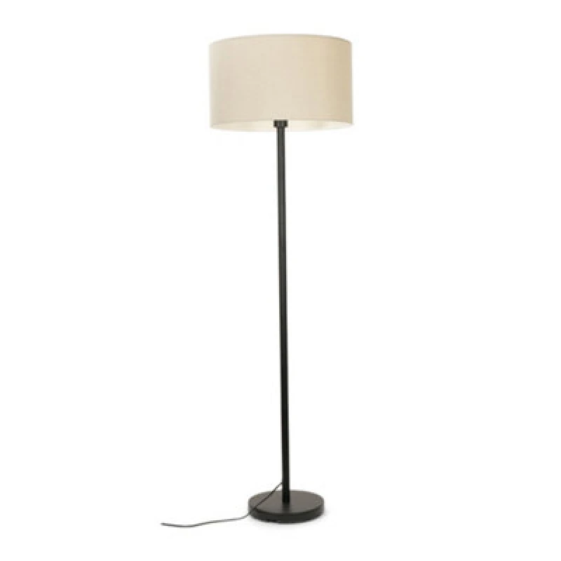 Image of ValueLights Charlie Black Floor Lamp Large Natural Shade Black