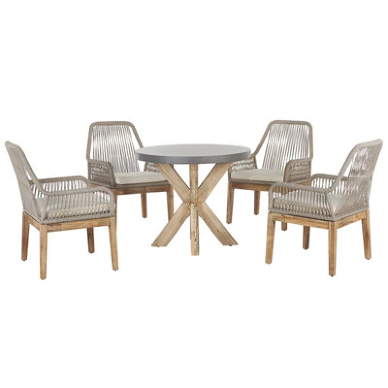 Image of BELIANI Garden Dining Set 4 Seater OLBIA with Cushions Concrete Beige 302710