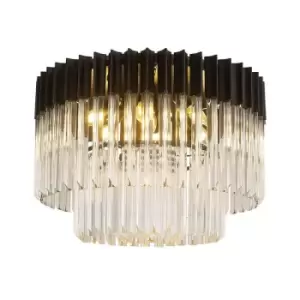 Image of Luminosa Lighting - Luminosa Poland Ceiling Lamp Round 7 Light E14, Matt Black, Clear Sculpted Glass, Item Weight: 15.3kg