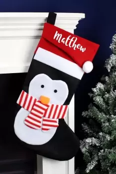 Image of Personalised Penguin Christmas Stocking - White - Polyester