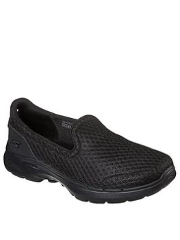 Image of Skechers Wide Fit Go Walk 6 Athletic Mesh Slip On Trainers - Black, Size 7, Women