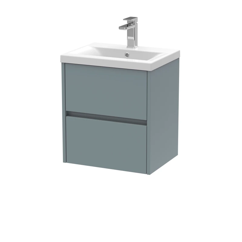 Image of Balterley Square Wall Hung 2 Drawer Vanity Unit & Basin, 500mm Matt Coastal Grey Grey